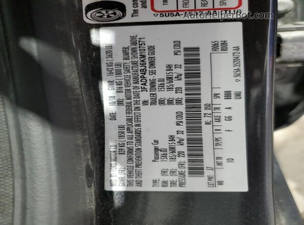 3FADP4BJ6KM107571 2019 FORD FIESTA Charcoal Widok naklejki z numerem VIN