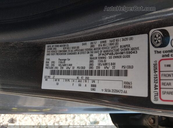 3FADP4BJ9HM159043 2017 FORD FIESTA Gray Widok komory silnika