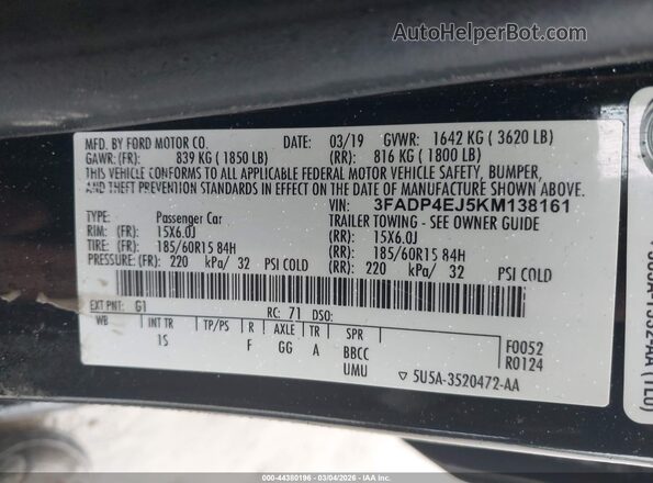 3FADP4EJ5KM138161 2019 FORD FIESTA Black Widok komory silnika