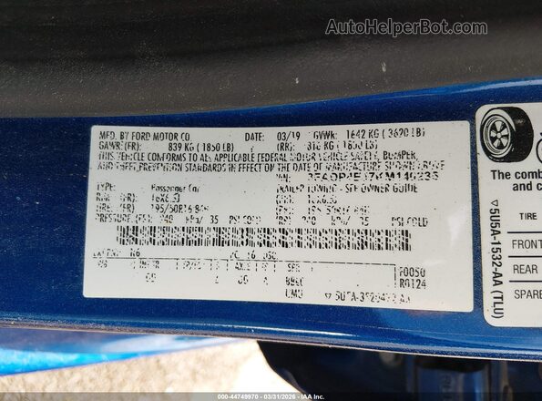 3FADP4EJ7KM140235 2019 FORD FIESTA Blue Vista del compartimento del motor