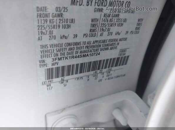 3FMTK1R44SMA10724 2025 FORD MUSTANG MACH-E Белый Вид подкапотного пространства