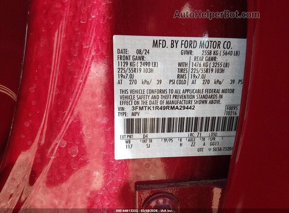 3FMTK1R49RMA29442 2024 FORD MUSTANG MACH-E Красный Вид подкапотного пространства