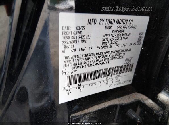 3FMTK1RM0NMA07811 2022 FORD MUSTANG MACH-E Черный Вид подкапотного пространства