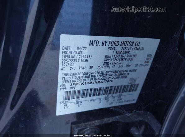 3FMTK1RM4NMA17676 2022 FORD MUSTANG MACH-E Серый Вид подкапотного пространства