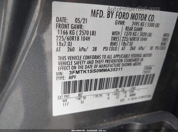 3FMTK1SS0MMA35311 2021 FORD MUSTANG MACH-E Gray Vista del compartimento del motor