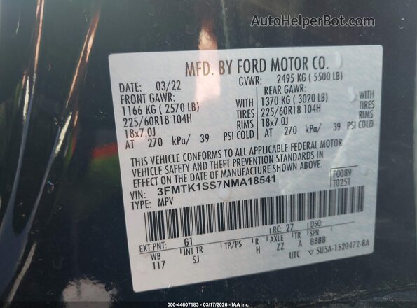 3FMTK1SS7NMA18541 2022 FORD MUSTANG MACH-E Black Widok komory silnika