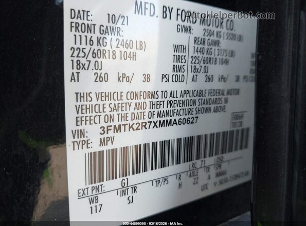 3FMTK2R7XMMA60627 2021 FORD MUSTANG MACH-E Черный Вид подкапотного пространства