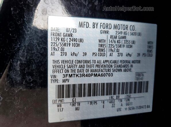 3FMTK3R40PMA60703 2023 FORD MUSTANG MACH-E PREMI Black Vista de la etiqueta del VIN