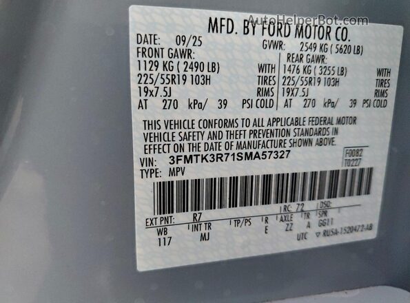 3FMTK3R71SMA57327 2025 FORD MUSTANG MACH-E PREMI Серый Вид подкапотного пространства