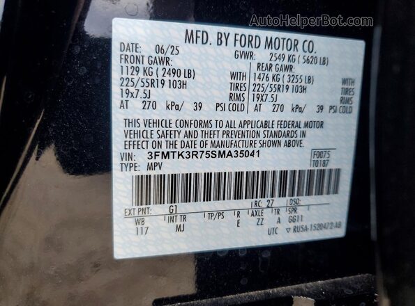3FMTK3R75SMA35041 2025 FORD MUSTANG MACH-E PREMI Black Widok naklejki z numerem VIN