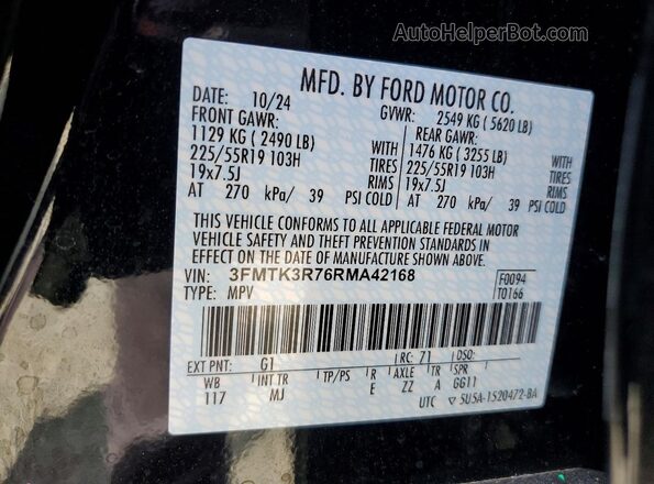 3FMTK3R76RMA42168 2024 FORD MUSTANG MACH-E PREMI Черный Вид наклейки с VIN-кодом