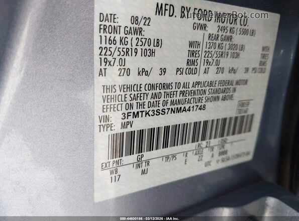 3FMTK3SS7NMA41748 2022 FORD MUSTANG MACH-E PREMI Серебряный Вид подкапотного пространства