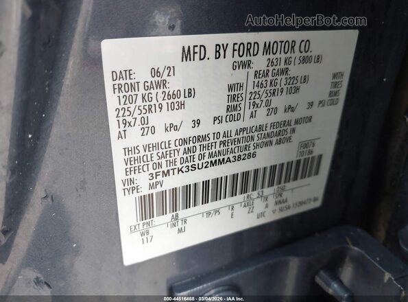 3FMTK3SU2MMA38286 2021 FORD MUSTANG MACH-E PREMI Синий Вид подкапотного пространства