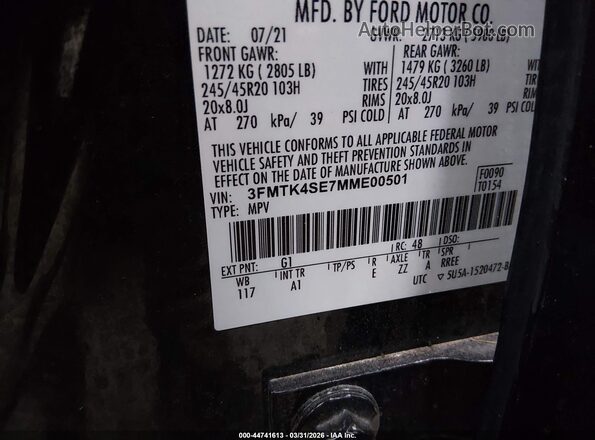 3FMTK4SE7MME00501 2021 FORD MUSTANG MACH-E Black Շարժիչի բաժամունքի տեսք
