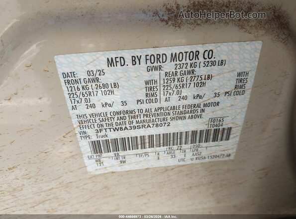 3FTTW8A39SRA78072 2025 FORD MAVERICK Желто-коричневый Вид подкапотного пространства