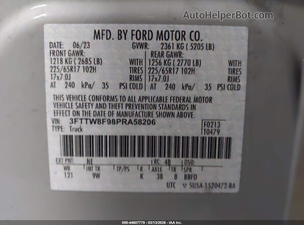 3FTTW8F98PRA58206 2023 FORD MAVERICK Серый Вид подкапотного пространства