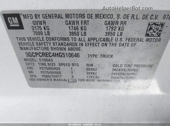 3GCPCREC4HG510646 2017 CHEVROLET SILVERADO White Շարժիչի բաժամունքի տեսք