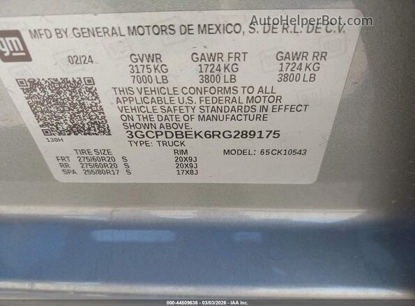 3GCPDBEK6RG289175 2024 CHEVROLET SILVERADO Silver Engine compartment view