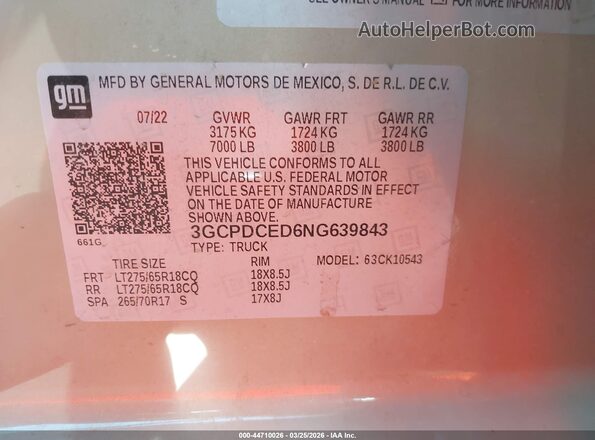 3GCPDCED6NG639843 2022 CHEVROLET SILVERADO Бежевый Вид подкапотного пространства