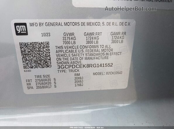 3GCPDCEK8RG141552 2024 CHEVROLET SILVERADO Gray Vista del compartimento del motor