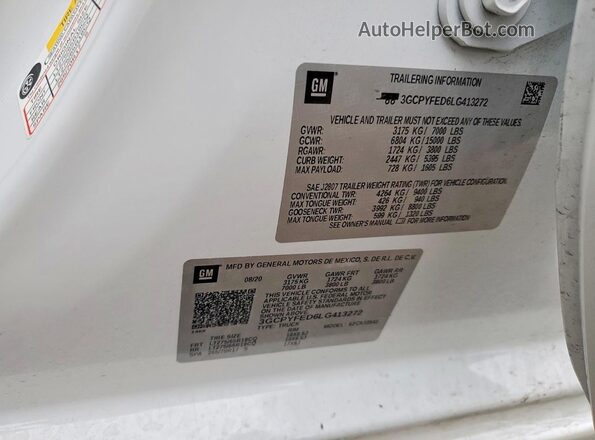 3GCPYFED6LG413272 2020 CHEVROLET SILVERADO Белый Вид подкапотного пространства