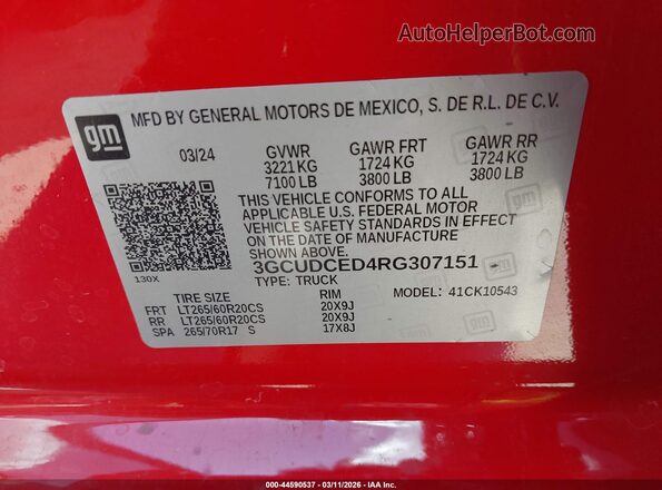3GCUDCED4RG307151 2024 CHEVROLET SILVERADO Red Вид підкапотного простору