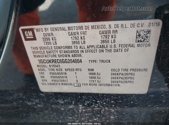 3GCUKREC6GG204004 2016 CHEVROLET SILVERADO Черный Вид подкапотного пространства