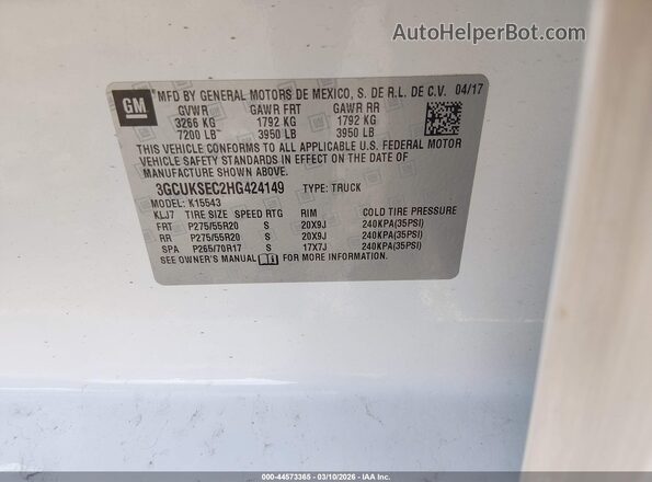 3GCUKSEC2HG424149 2017 CHEVROLET SILVERADO Белый Вид подкапотного пространства
