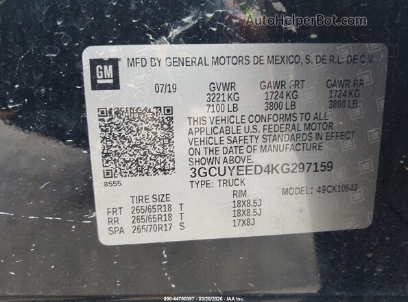 3GCUYEED4KG297159 2019 CHEVROLET SILVERADO Черный Вид подкапотного пространства