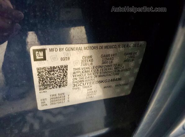 3GCUYEED5KG148436 2019 CHEVROLET SILVERADO Синий Вид подкапотного пространства