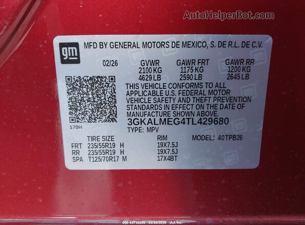 3GKALMEG4TL429680 2026 GMC TERRAIN Красный Вид подкапотного пространства