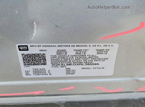 3GKALMEGXRL385595 2024 GMC TERRAIN Серебряный Панорамный вид салона 360°