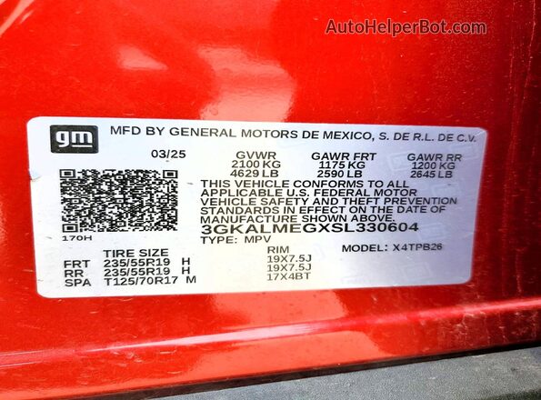 3GKALMEGXSL330604 2025 GMC TERRAIN Red Панорамний вид салону 360°