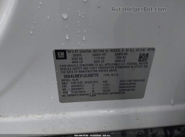 3GKALMEV1JL298770 2018 GMC TERRAIN Белый Вид подкапотного пространства