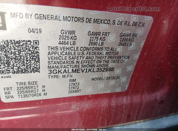 3GKALMEV1KL352988 2019 GMC TERRAIN Красный Вид подкапотного пространства