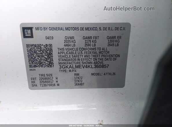 3GKALMEV4KL360857 2019 GMC TERRAIN Белый Вид подкапотного пространства