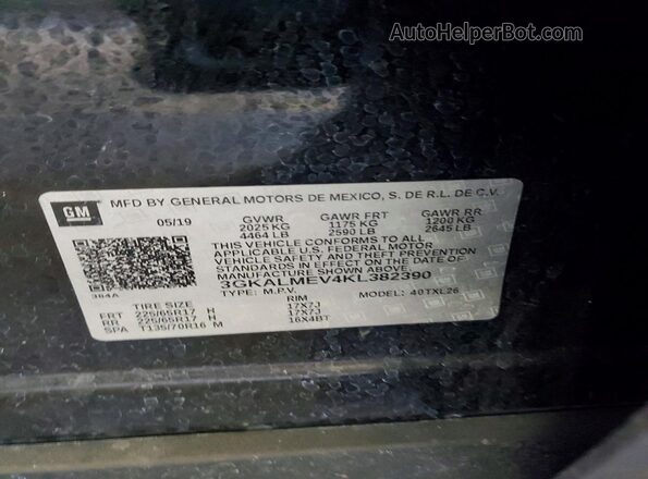 3GKALMEV4KL382390 2019 GMC TERRAIN Black Vista de la etiqueta del VIN