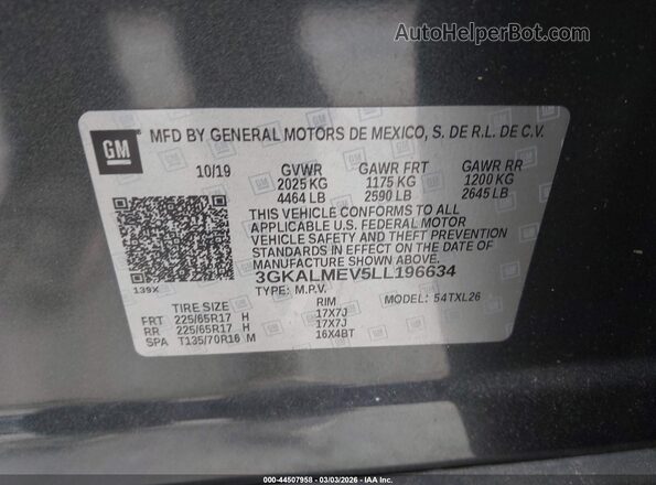 3GKALMEV5LL196634 2020 GMC TERRAIN Серый Вид подкапотного пространства