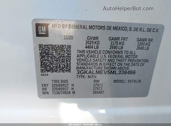 3GKALMEV5ML338496 2021 GMC TERRAIN White Engine compartment view