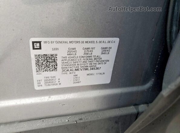 3GKALMEV7ML345367 2021 GMC TERRAIN Серый Вид наклейки с VIN-кодом