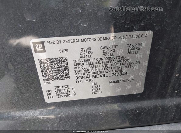 3GKALMEV9LL247844 2020 GMC TERRAIN Gray Вид підкапотного простору