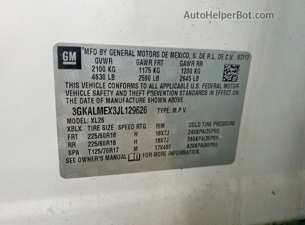 3GKALMEX3JL129626 2018 GMC TERRAIN Белый Вид подкапотного пространства