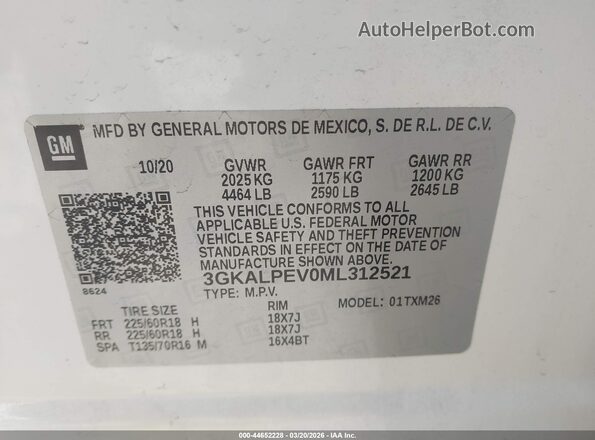 3GKALPEV0ML312521 2021 GMC TERRAIN Белый Вид подкапотного пространства