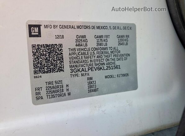 3GKALPEV6KL251561 2019 GMC TERRAIN Белый Вид подкапотного пространства