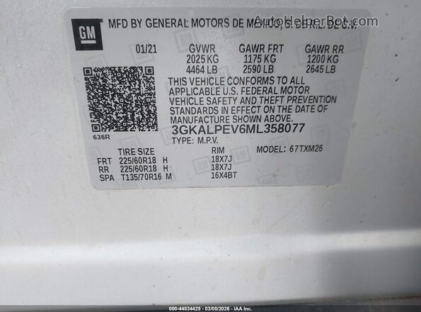 3GKALPEV6ML358077 2021 GMC TERRAIN Серебряный Вид подкапотного пространства