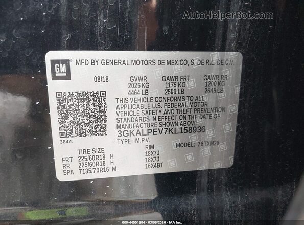 3GKALPEV7KL158936 2019 GMC TERRAIN Black Engine compartment view