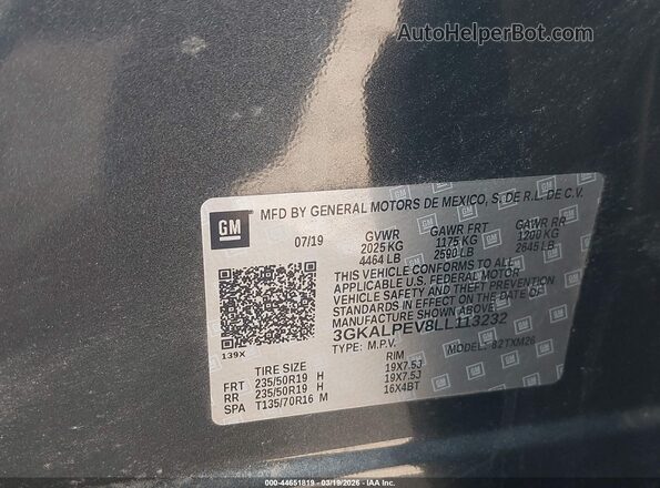 3GKALPEV8LL113232 2020 GMC TERRAIN Gray Vista del compartimento del motor