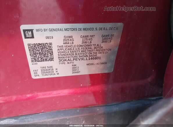 3GKALPEVXLL146801 2020 GMC TERRAIN Burgundy Vista de los asientos traseros