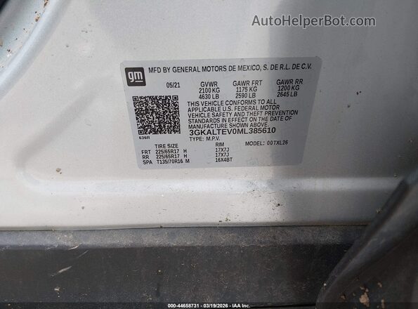 3GKALTEV0ML385610 2021 GMC TERRAIN Серый Вид подкапотного пространства