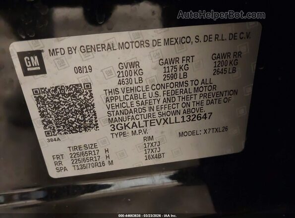 3GKALTEVXLL132647 2020 GMC TERRAIN Черный Вид подкапотного пространства